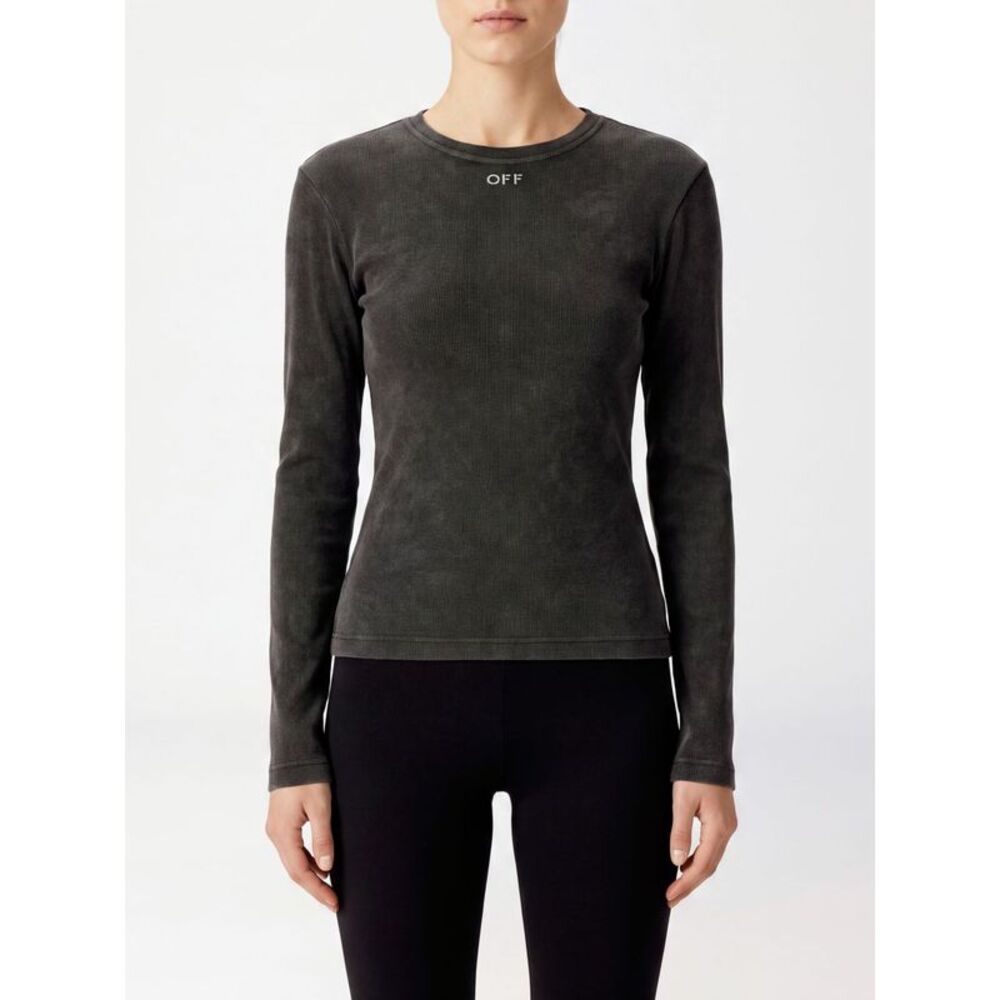 Off-White Women Off-White Slim Fit Long-Sleeve Cotton T-Shirt With Contrast Logo